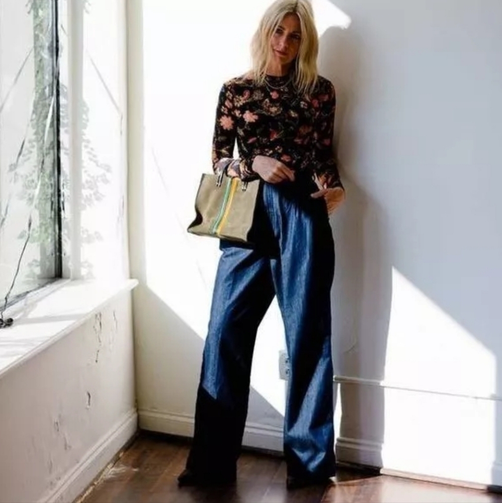 Frame High‎ Rise Pleated Wide Leg Chino Jeans in Dark Rinse Size 28 NWOT $348
